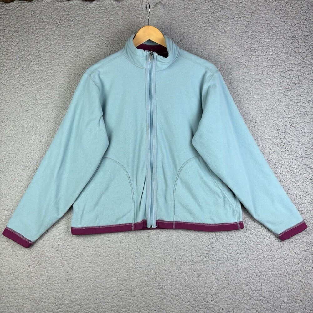 L.L. Bean Women's Reversible Fleece Jacket Full Zip Light Blue Purple Size M VTG